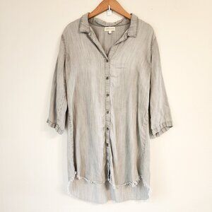 Cloth & Stone Women’s Gray Chambray Shirt Roll Tab Sleeve Button Up Top Sz. L